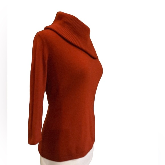 Knit by Hampshire Studio Rust Orange Pullover Quarter Length Sleeve Turtle Neck - Picture 3 of 6